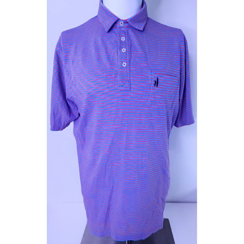 Johnnie O Hanging‎ Out Mens Sz Medium Casual Beach Surfing Polo Blue Red Striped
